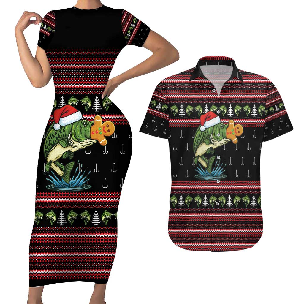 Merry Fishmas Christmas Couples Matching Short Sleeve Bodycon Dress and Hawaiian Shirt Xmas Holiday Patterns - Wonder Print Shop