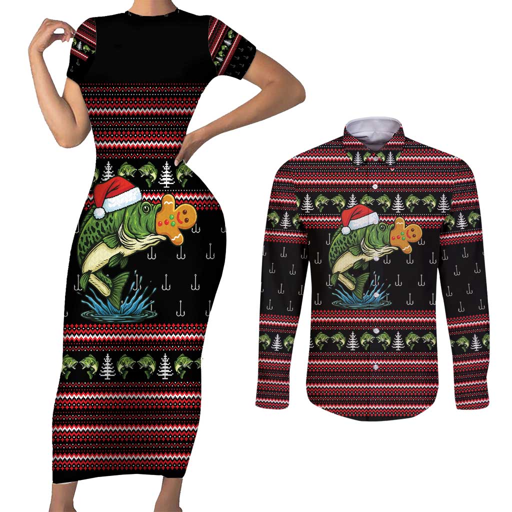 Merry Fishmas Christmas Couples Matching Short Sleeve Bodycon Dress and Long Sleeve Button Shirt Xmas Holiday Patterns - Wonder Print Shop
