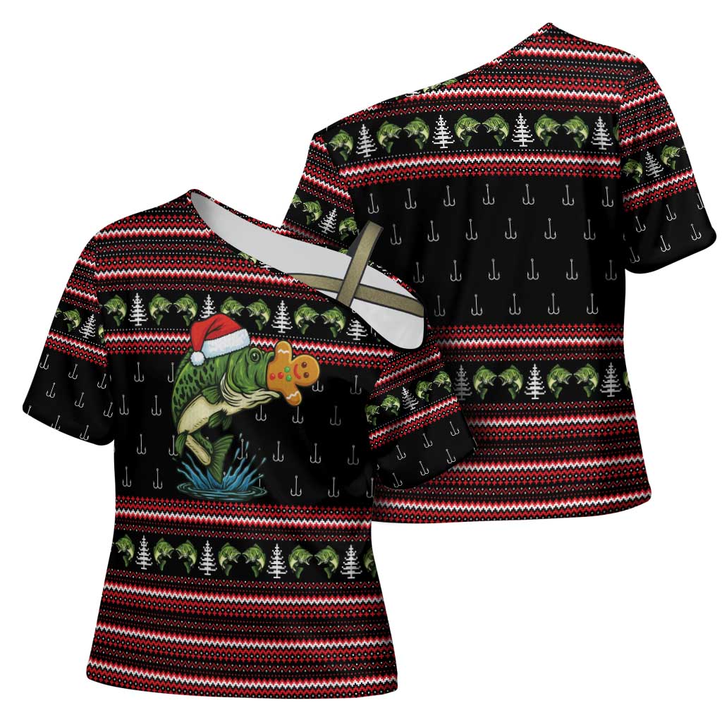 Merry Fishmas Christmas Cross Shoulder Shirt Xmas Holiday Patterns - Wonder Print Shop