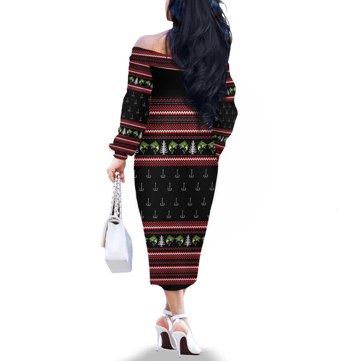 Merry Fishmas Christmas Family Matching Off The Shoulder Long Sleeve Dress and Hawaiian Shirt Xmas Holiday Patterns - Wonder Print Shop
