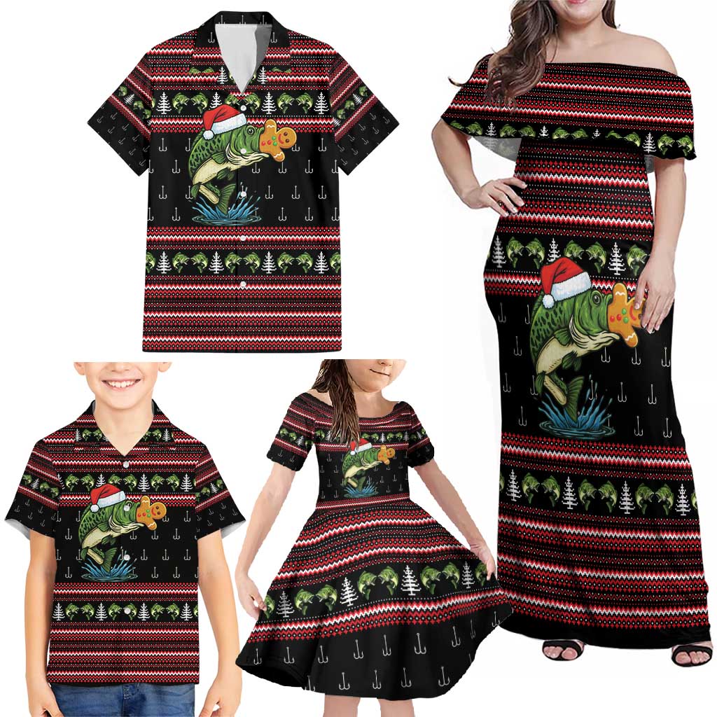 Merry Fishmas Christmas Family Matching Off Shoulder Maxi Dress and Hawaiian Shirt Xmas Holiday Patterns - Wonder Print Shop