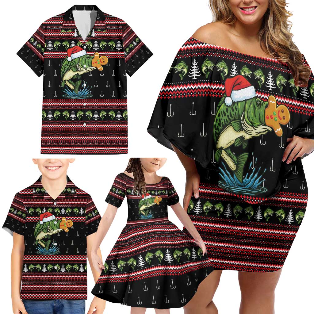 Merry Fishmas Christmas Family Matching Off Shoulder Short Dress and Hawaiian Shirt Xmas Holiday Patterns - Wonder Print Shop