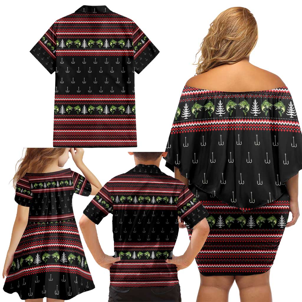 Merry Fishmas Christmas Family Matching Off Shoulder Short Dress and Hawaiian Shirt Xmas Holiday Patterns - Wonder Print Shop