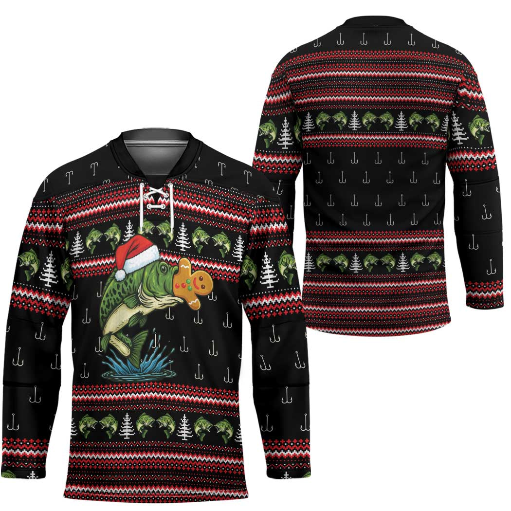Merry Fishmas Christmas Hockey Jersey Xmas Holiday Patterns - Wonder Print Shop