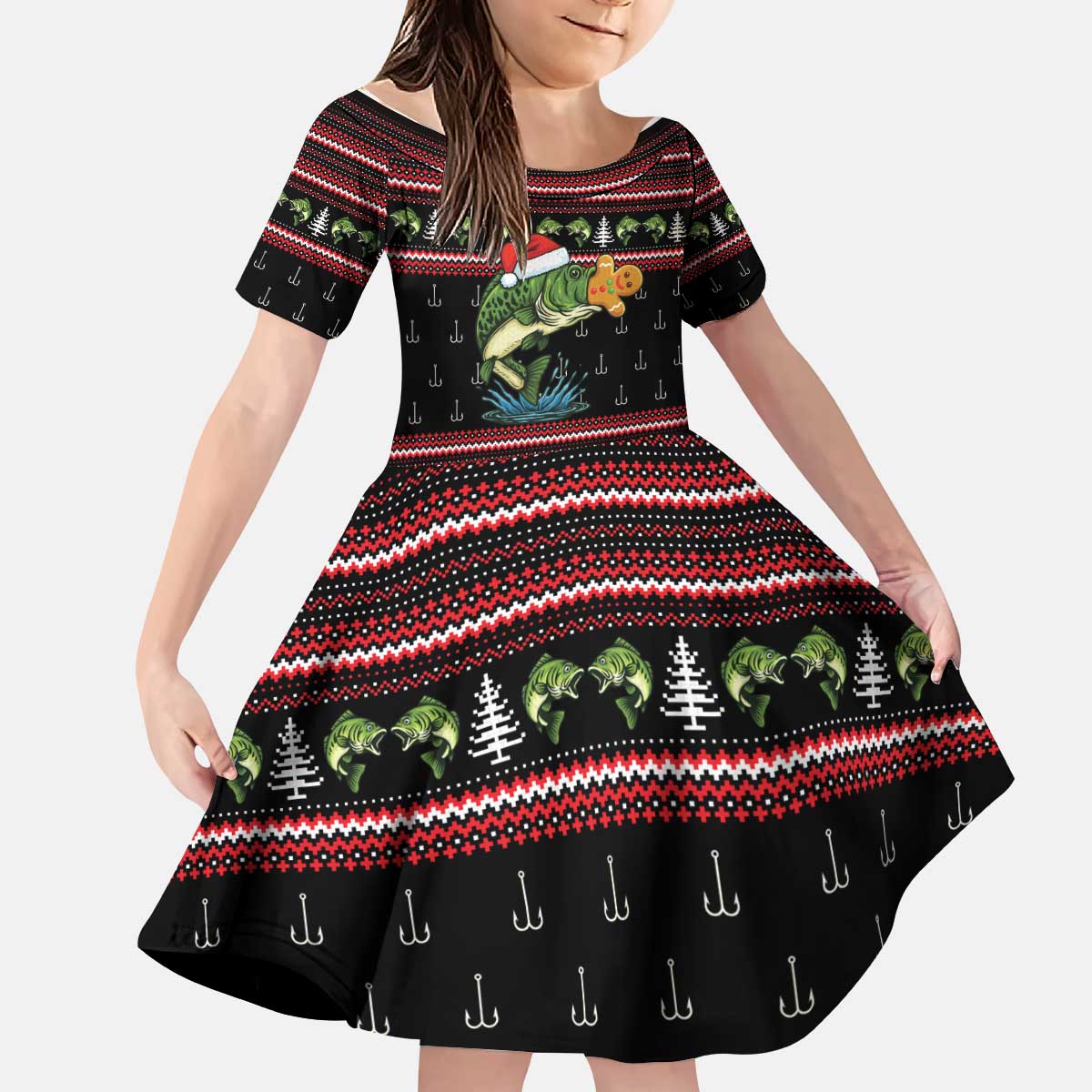 Merry Fishmas Christmas Kid Short Sleeve Dress Xmas Holiday Patterns - Wonder Print Shop