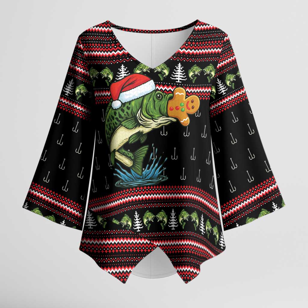 Merry Fishmas Christmas Kimono Sleeve Blouse Xmas Holiday Patterns - Wonder Print Shop