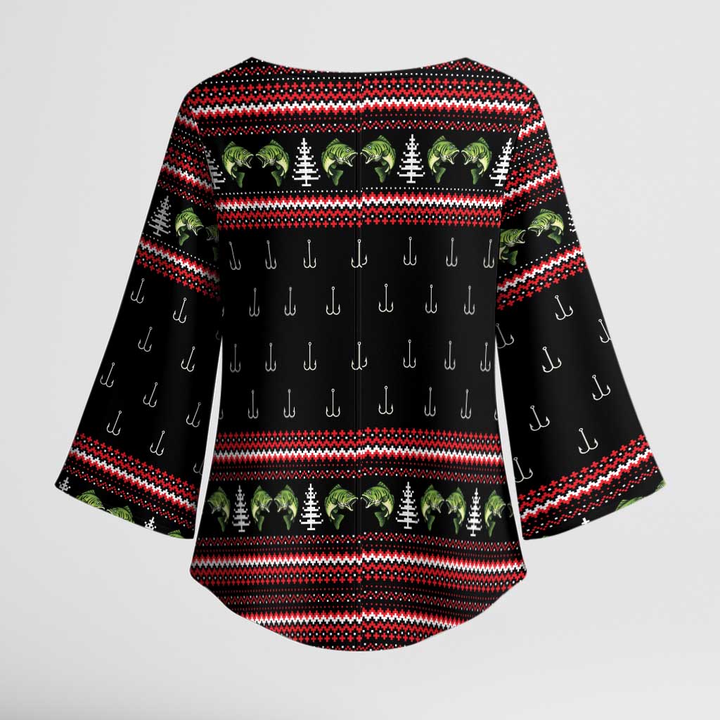 Merry Fishmas Christmas Kimono Sleeve Blouse Xmas Holiday Patterns - Wonder Print Shop