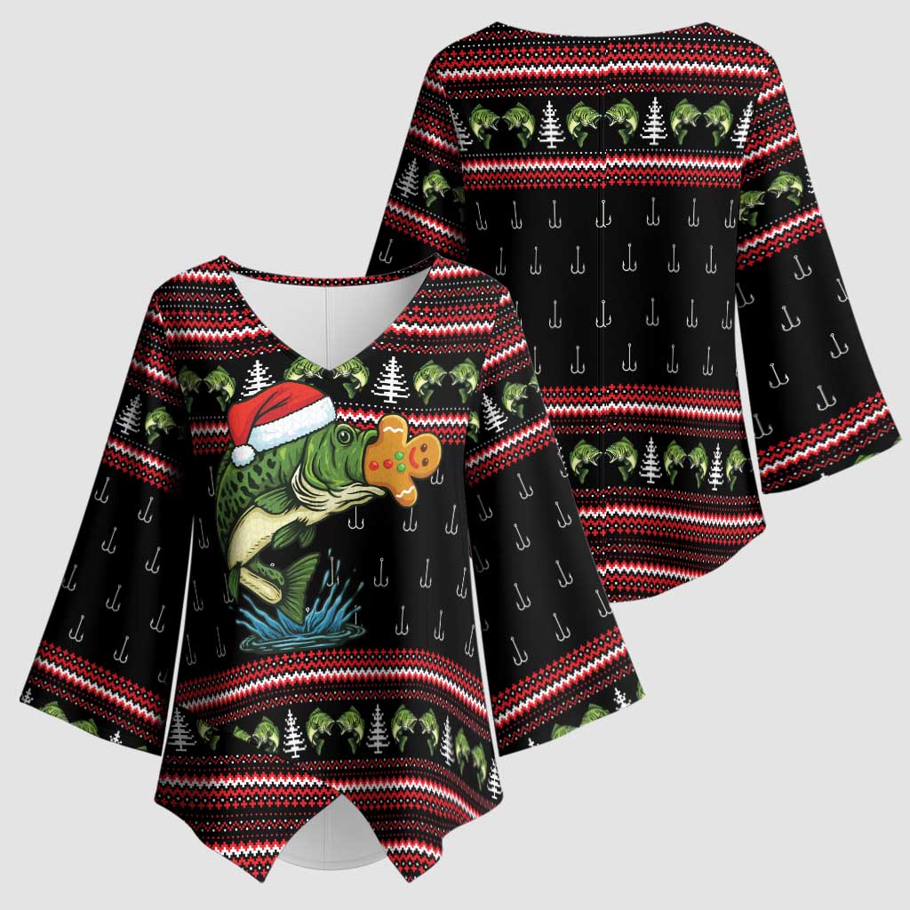 Merry Fishmas Christmas Kimono Sleeve Blouse Xmas Holiday Patterns - Wonder Print Shop