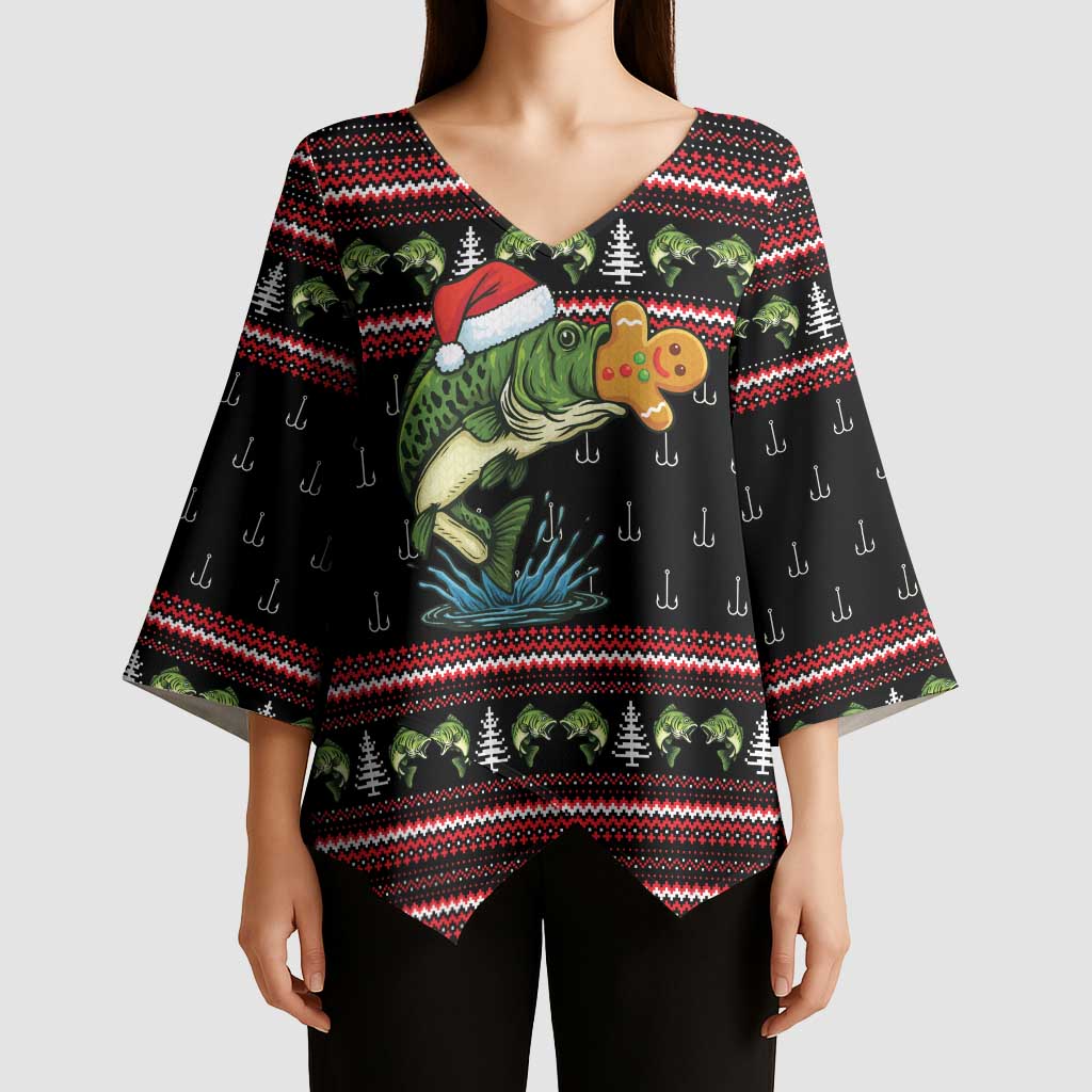 Merry Fishmas Christmas Kimono Sleeve Blouse Xmas Holiday Patterns - Wonder Print Shop