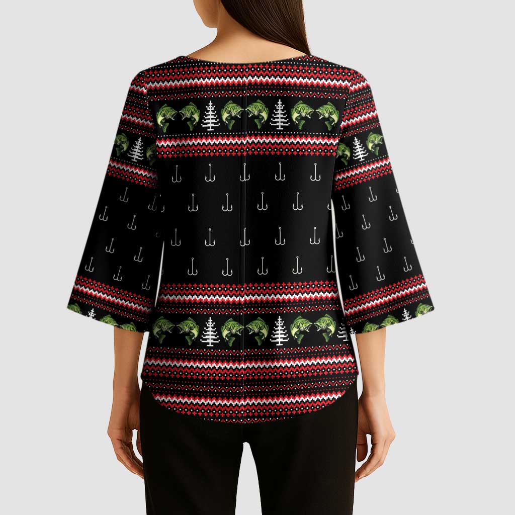 Merry Fishmas Christmas Kimono Sleeve Blouse Xmas Holiday Patterns - Wonder Print Shop