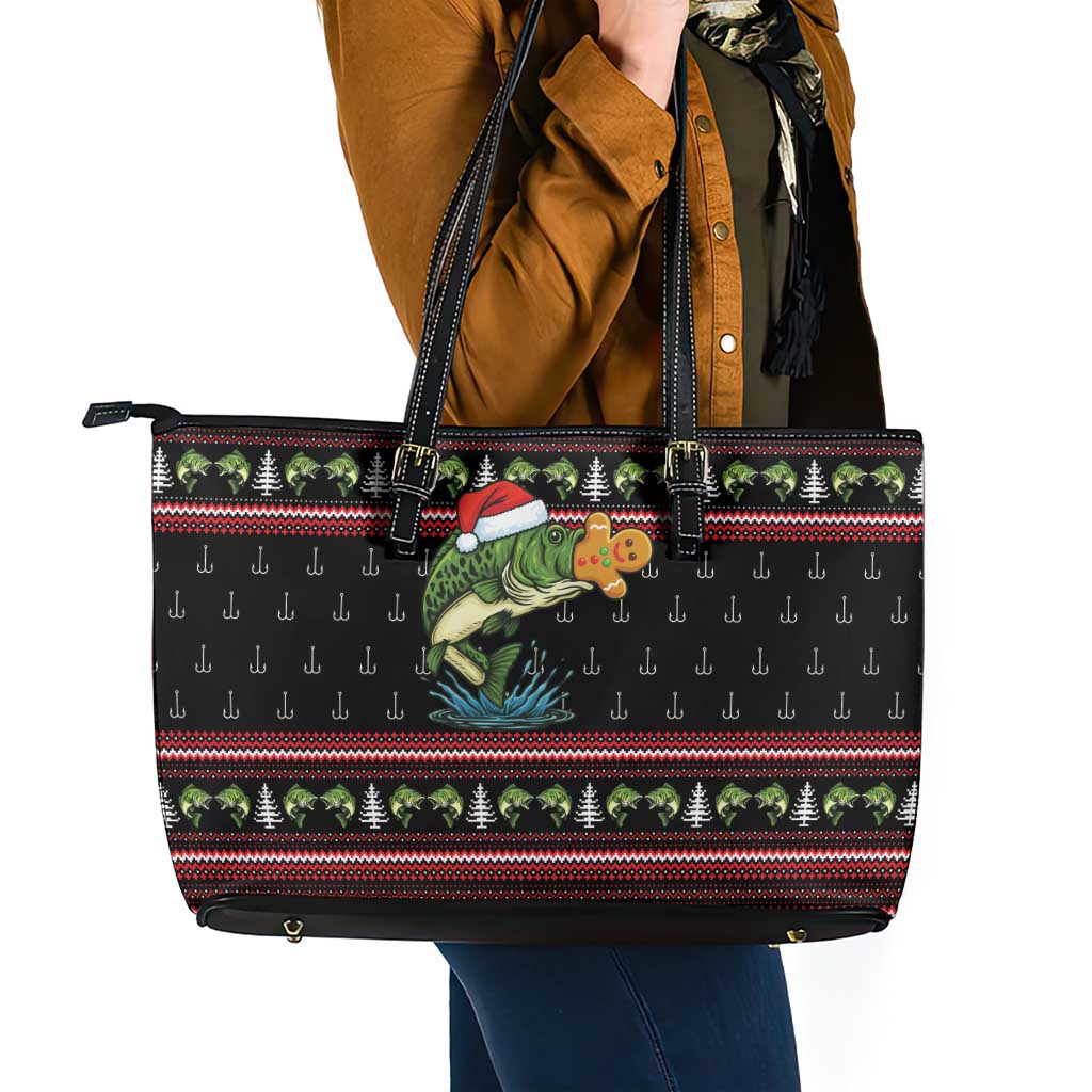 Merry Fishmas Christmas Leather Tote Bag Xmas Holiday Patterns - Wonder Print Shop