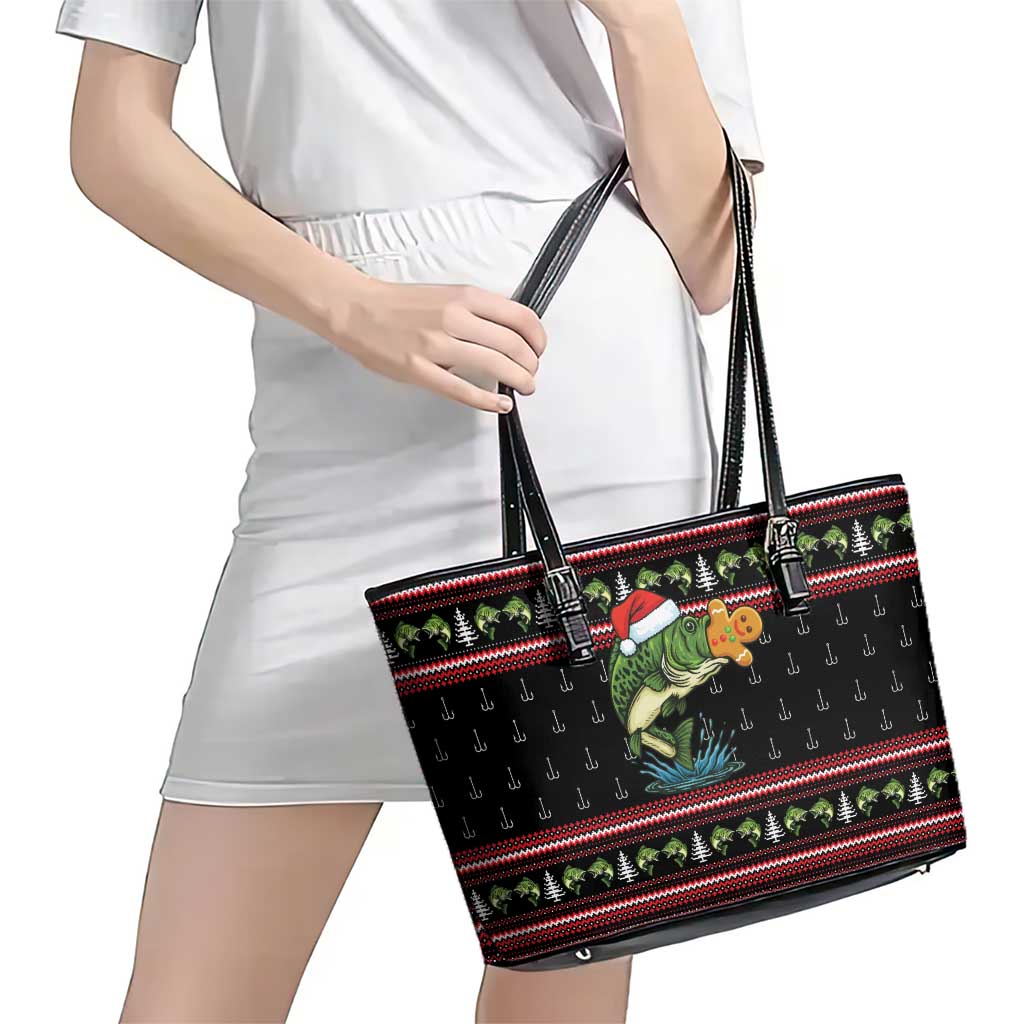 Merry Fishmas Christmas Leather Tote Bag Xmas Holiday Patterns - Wonder Print Shop