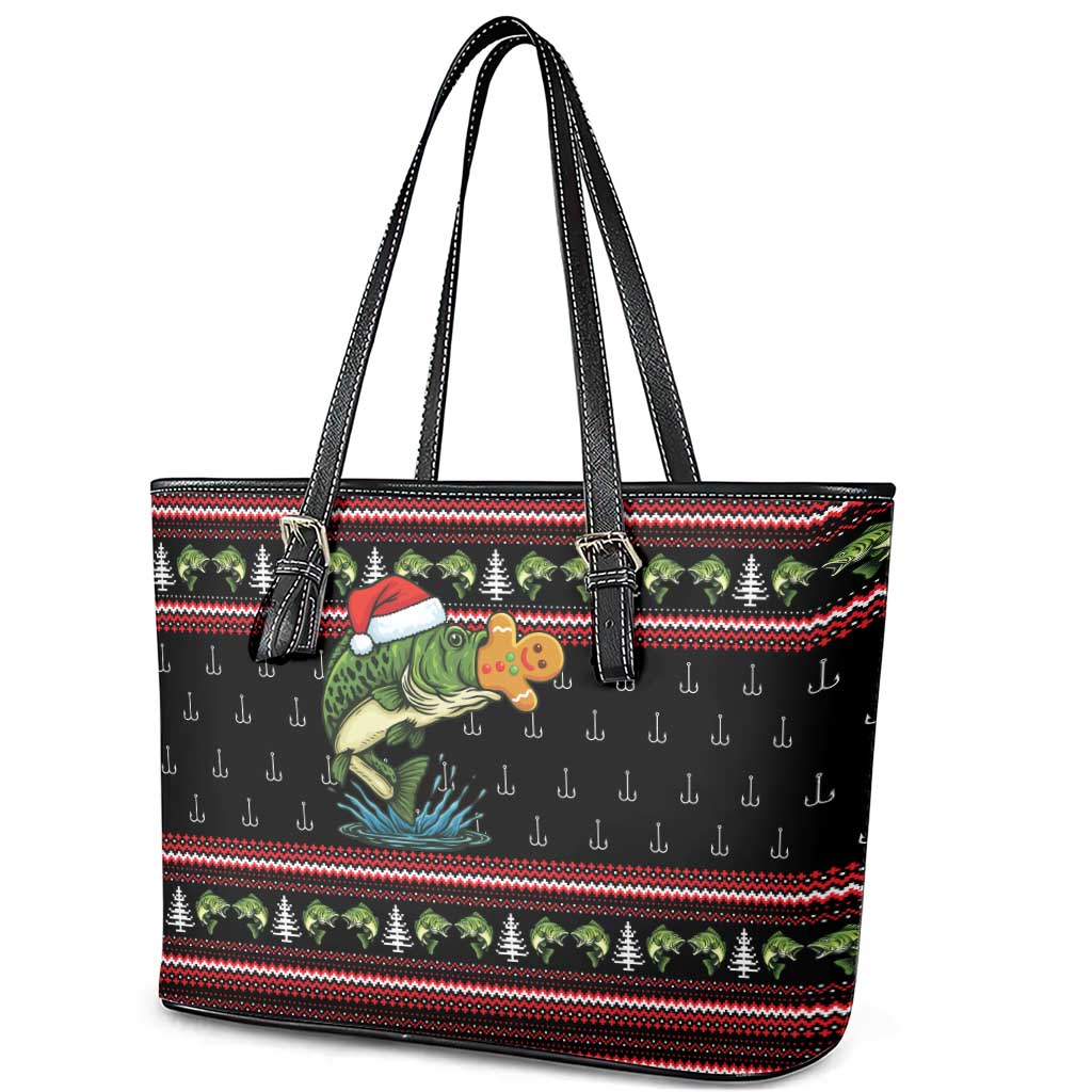 Merry Fishmas Christmas Leather Tote Bag Xmas Holiday Patterns - Wonder Print Shop