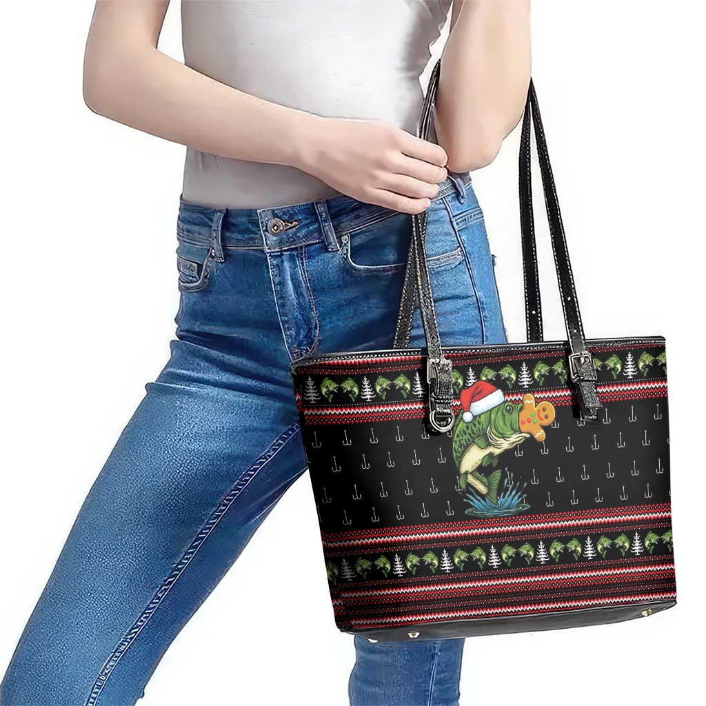 Merry Fishmas Christmas Leather Tote Bag Xmas Holiday Patterns - Wonder Print Shop