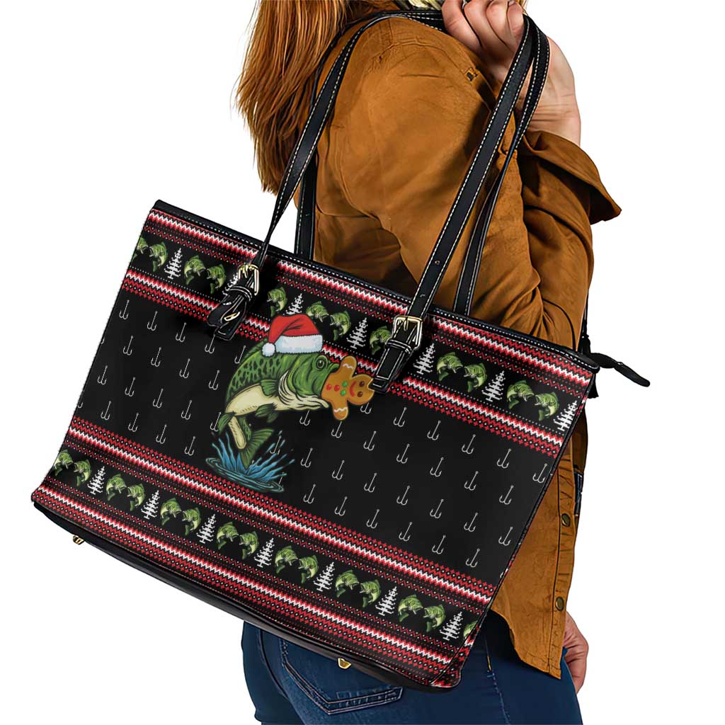 Merry Fishmas Christmas Leather Tote Bag Xmas Holiday Patterns - Wonder Print Shop