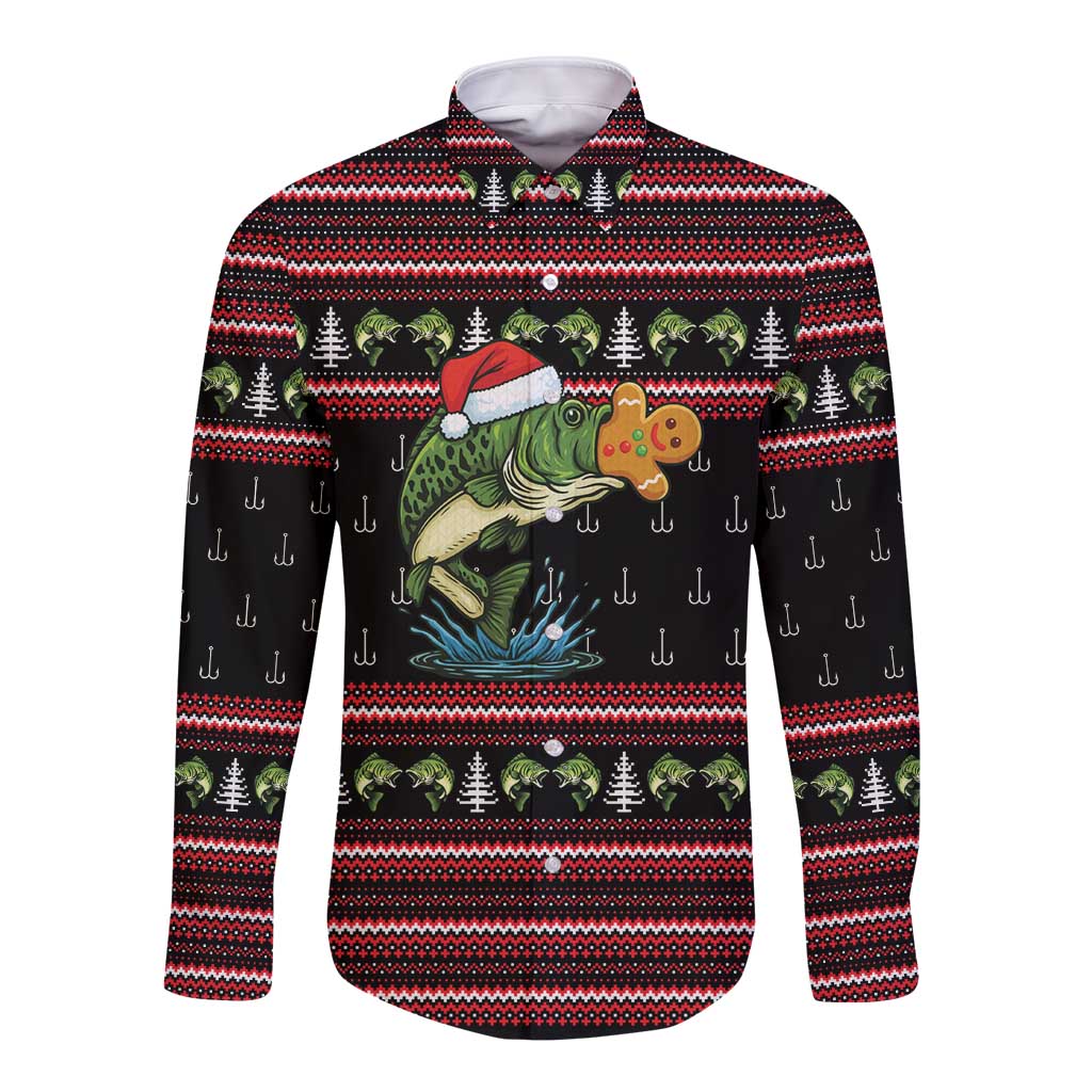 Merry Fishmas Christmas Long Sleeve Button Shirt Xmas Holiday Patterns - Wonder Print Shop