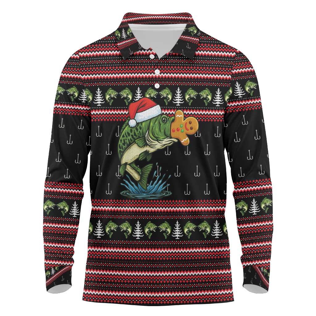 Merry Fishmas Christmas Long Sleeve Polo Shirt Xmas Holiday Patterns - Wonder Print Shop