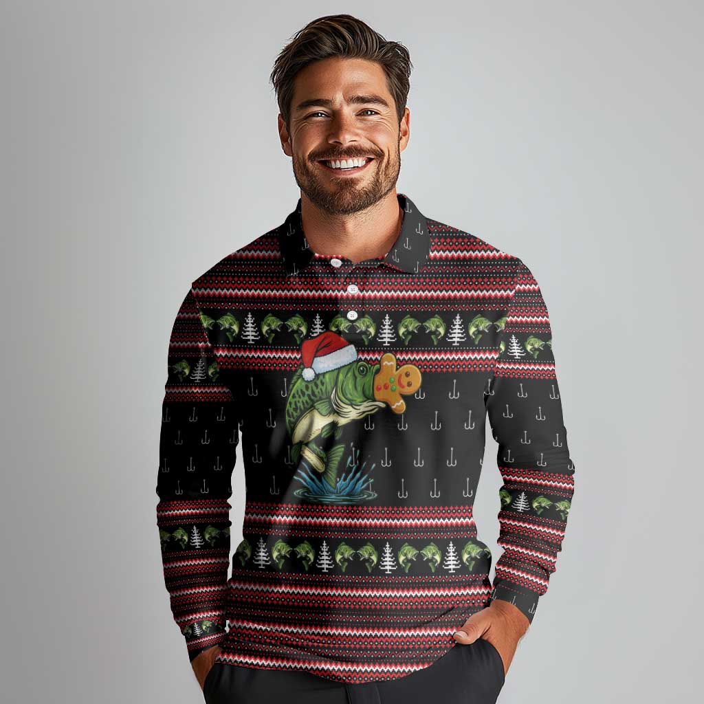 Merry Fishmas Christmas Long Sleeve Polo Shirt Xmas Holiday Patterns - Wonder Print Shop