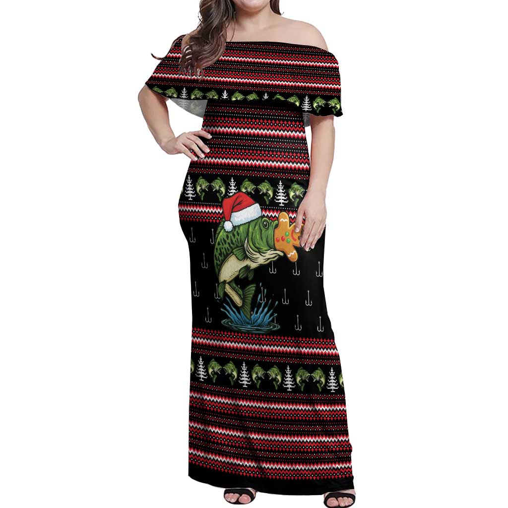 Merry Fishmas Christmas Off Shoulder Maxi Dress Xmas Holiday Patterns - Wonder Print Shop