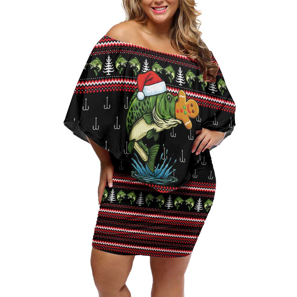 Merry Fishmas Christmas Off Shoulder Short Dress Xmas Holiday Patterns - Wonder Print Shop