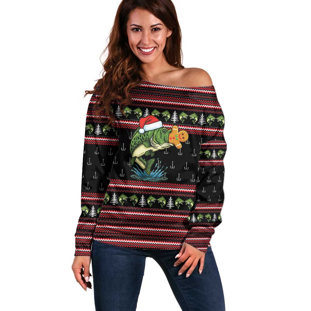 Merry Fishmas Christmas Off Shoulder Sweater Xmas Holiday Patterns - Wonder Print Shop