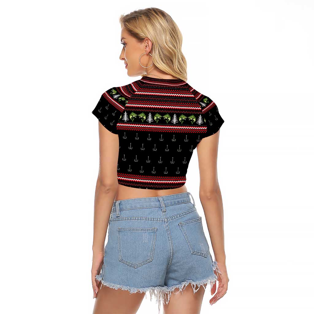 Merry Fishmas Christmas Raglan Cropped T Shirt Xmas Holiday Patterns - Wonder Print Shop