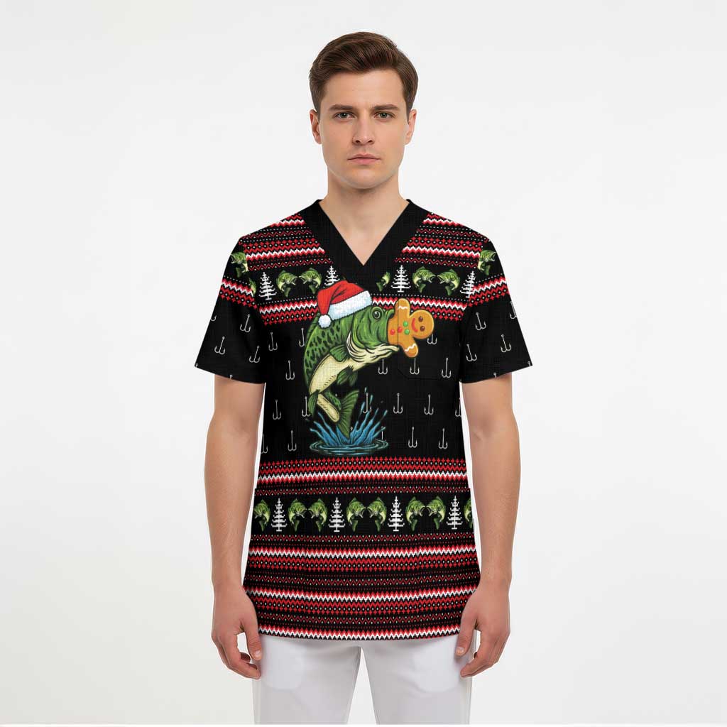 Merry Fishmas Christmas Scrub Top Xmas Holiday Patterns - Wonder Print Shop