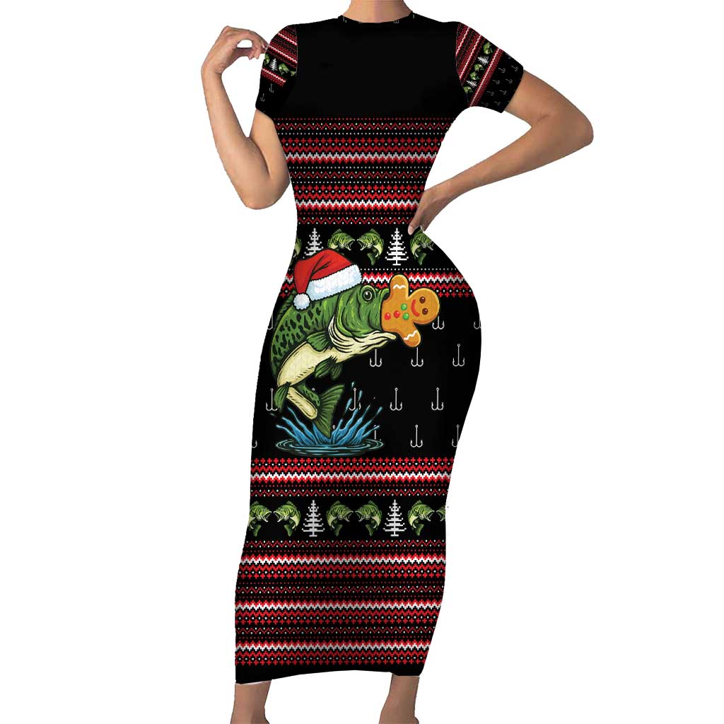 Merry Fishmas Christmas Short Sleeve Bodycon Dress Xmas Holiday Patterns - Wonder Print Shop