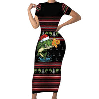 Merry Fishmas Christmas Short Sleeve Bodycon Dress Xmas Holiday Patterns - Wonder Print Shop