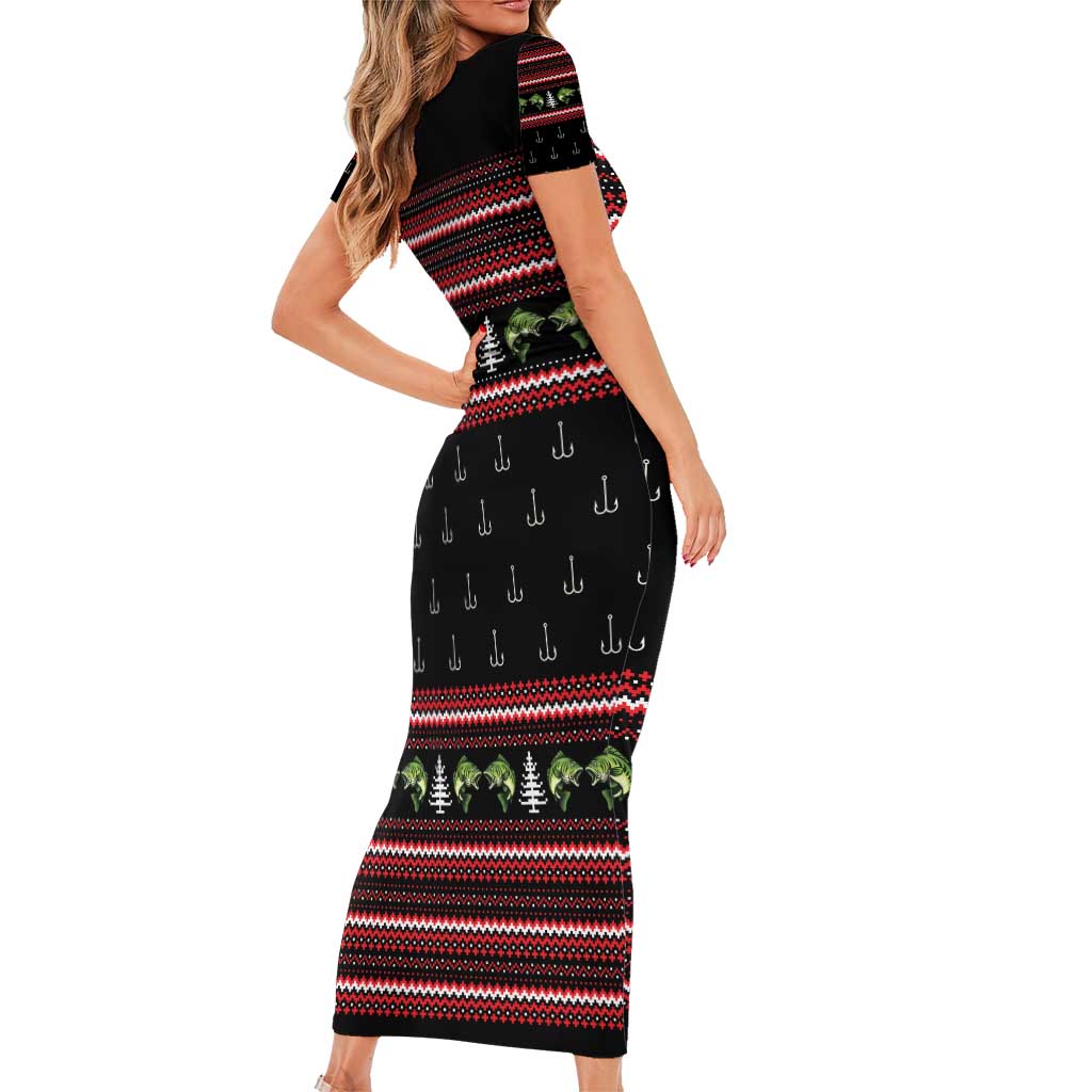 Merry Fishmas Christmas Short Sleeve Bodycon Dress Xmas Holiday Patterns - Wonder Print Shop