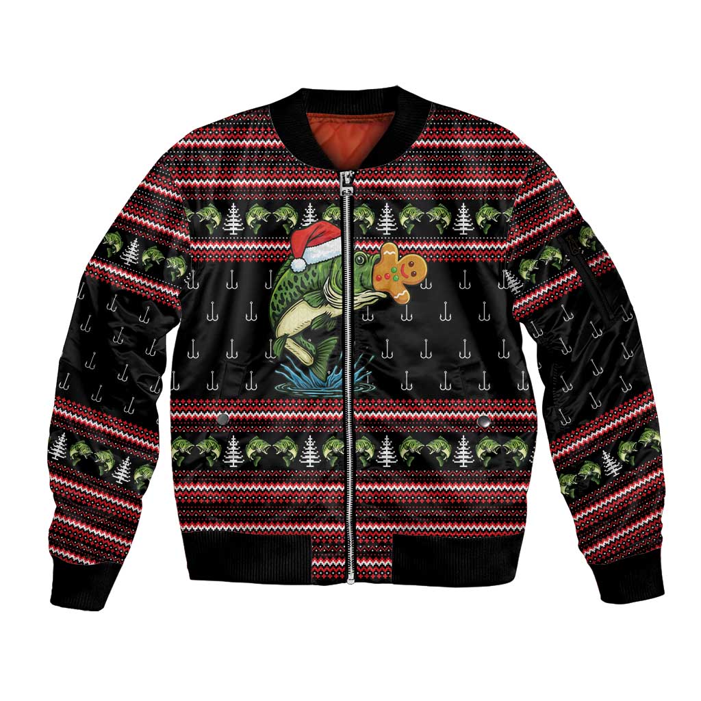 Merry Fishmas Christmas Sleeve Zip Bomber Jacket Xmas Holiday Patterns - Wonder Print Shop
