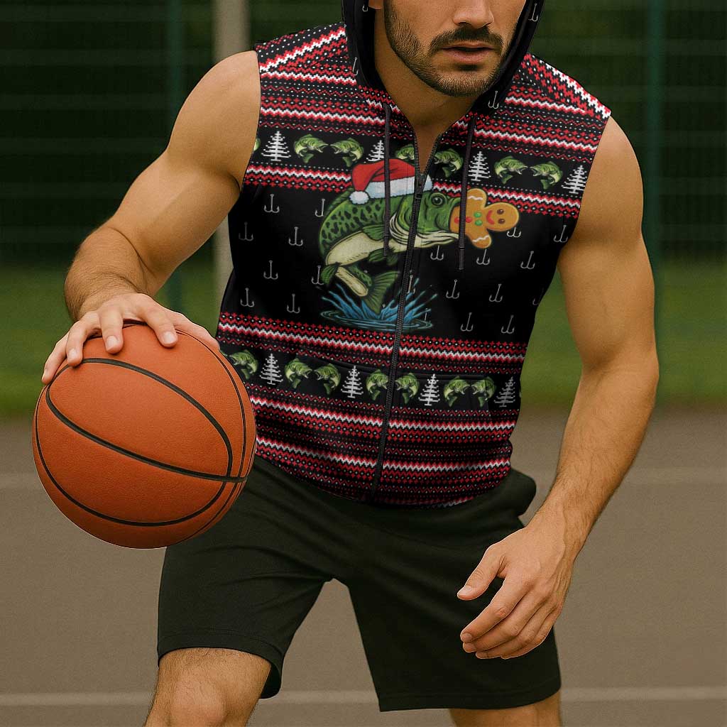 Merry Fishmas Christmas Sleeveless Zip Hoodie Xmas Holiday Patterns - Wonder Print Shop