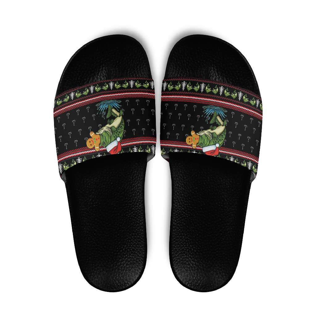 Merry Fishmas Christmas Slide Sandals Xmas Holiday Patterns - Wonder Print Shop