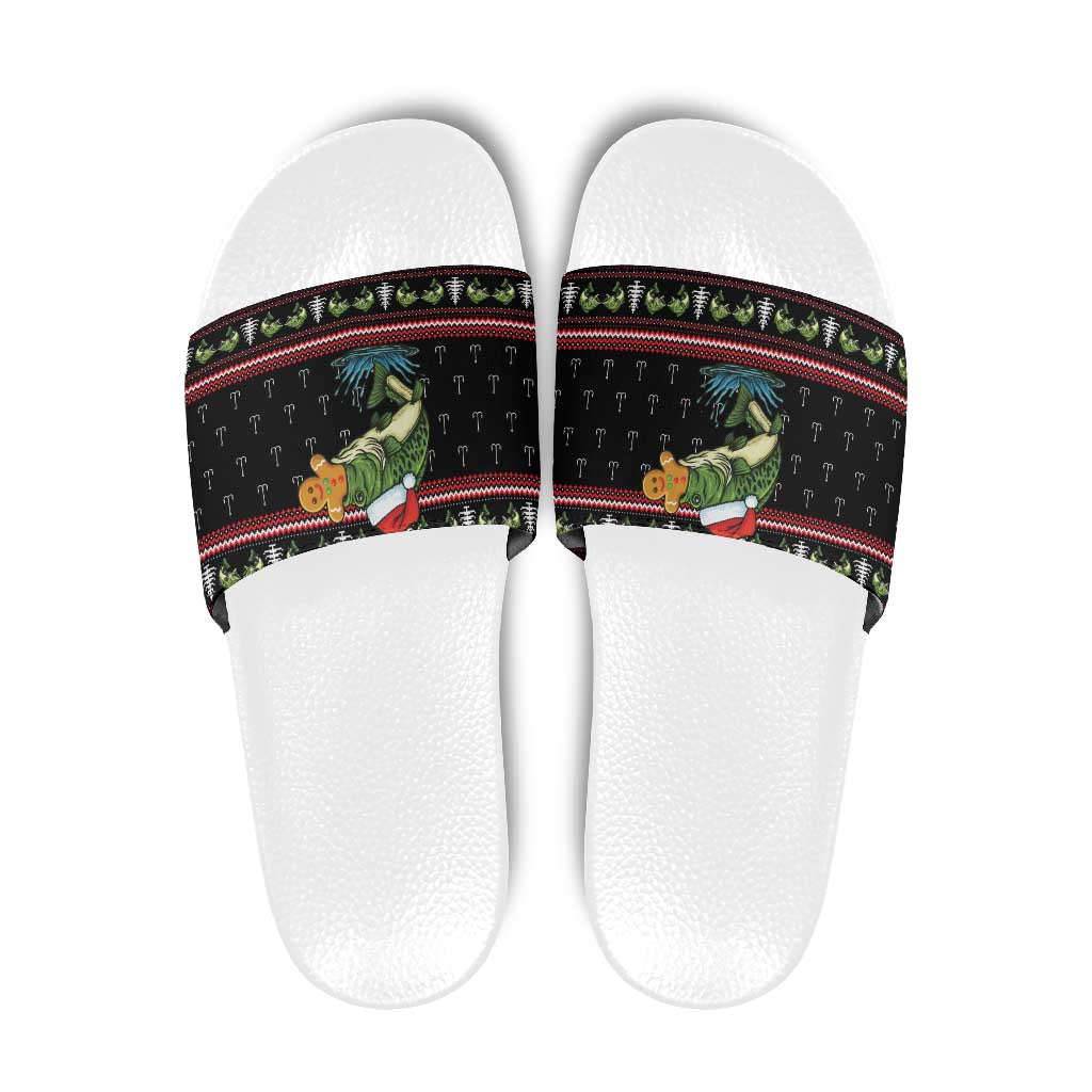 Merry Fishmas Christmas Slide Sandals Xmas Holiday Patterns - Wonder Print Shop