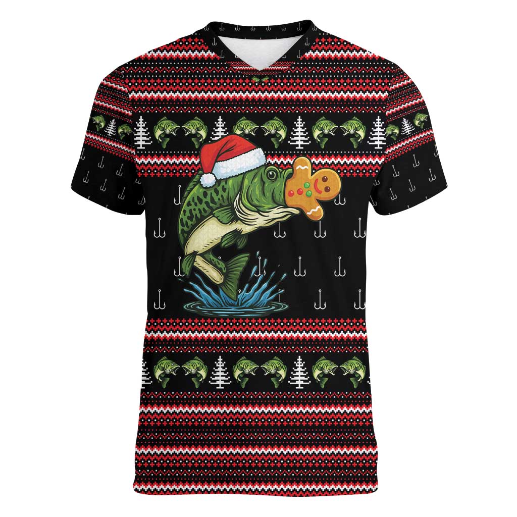 Merry Fishmas Christmas Women V-Neck T-Shirt Xmas Holiday Patterns - Wonder Print Shop