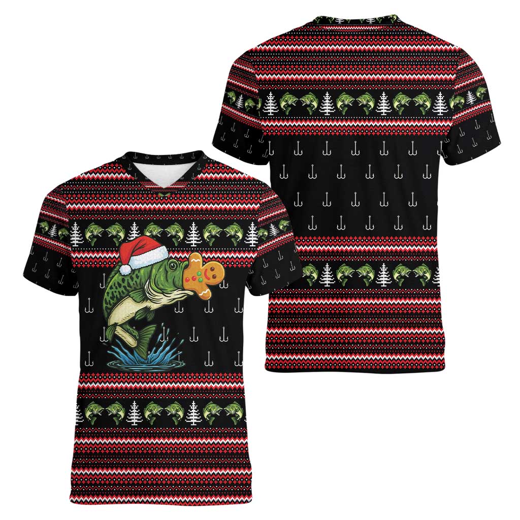 Merry Fishmas Christmas Women V-Neck T-Shirt Xmas Holiday Patterns - Wonder Print Shop