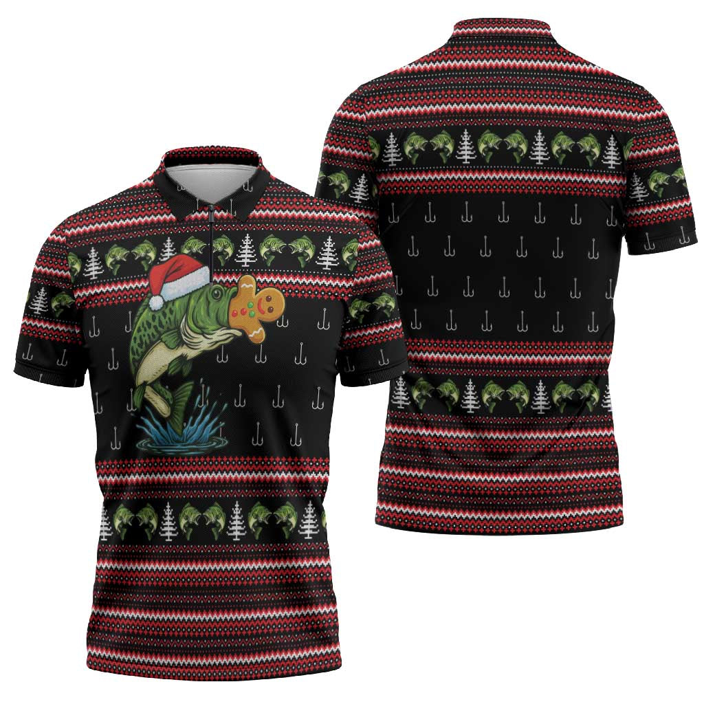 Merry Fishmas Christmas Zipper Polo Shirt Xmas Holiday Patterns - Wonder Print Shop