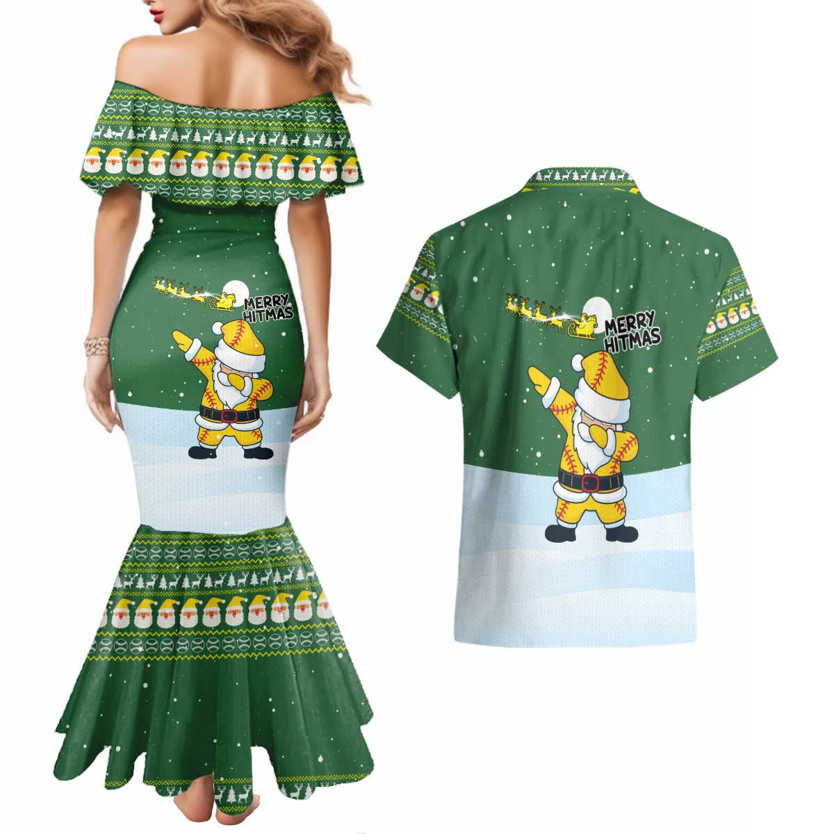 Merry Hitsmas Christmas Yall Christmas Couples Matching Mermaid Dress and Hawaiian Shirt Xmas Holiday Patterns - Wonder Print Shop