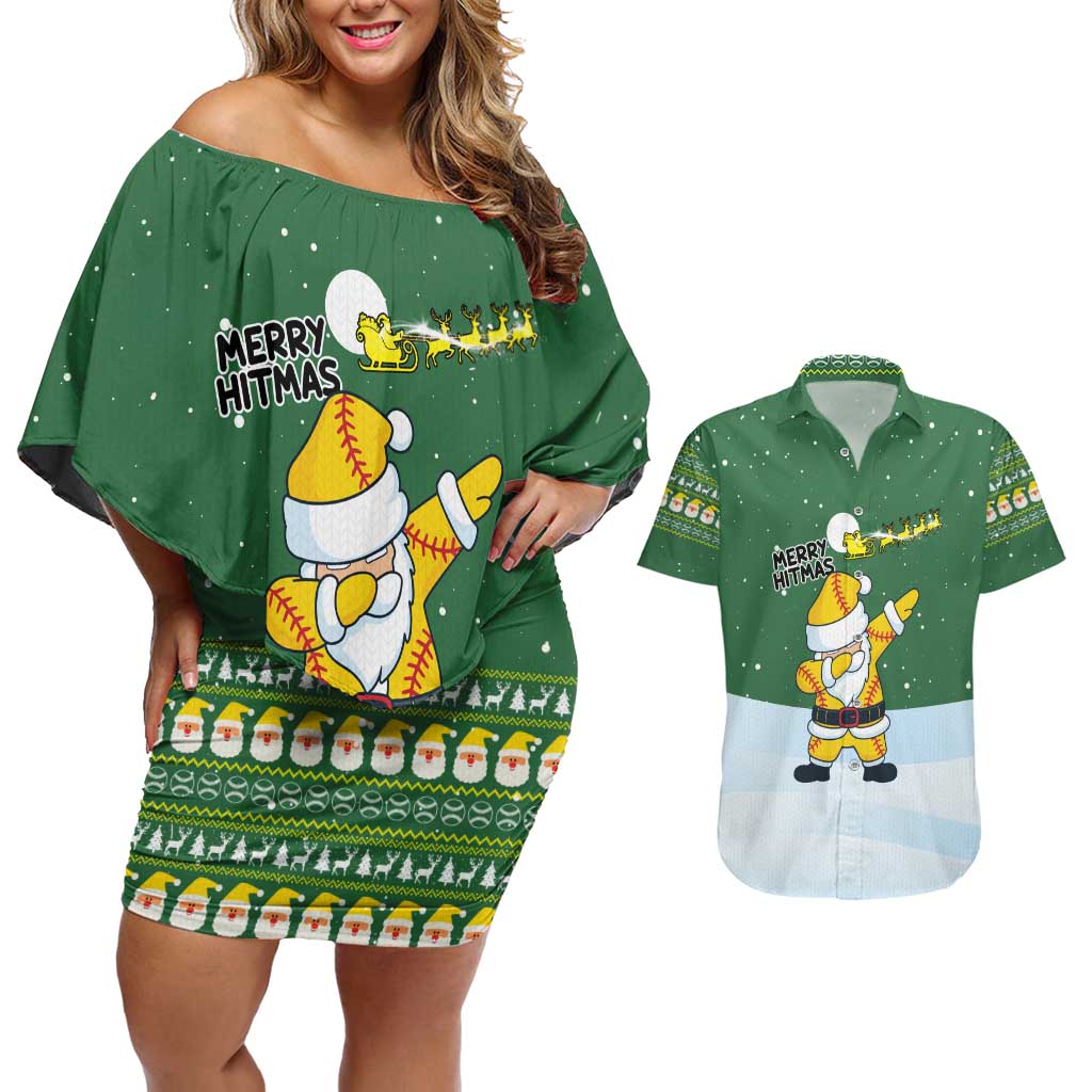 Merry Hitsmas Christmas Yall Christmas Couples Matching Off Shoulder Short Dress and Hawaiian Shirt Xmas Holiday Patterns - Wonder Print Shop