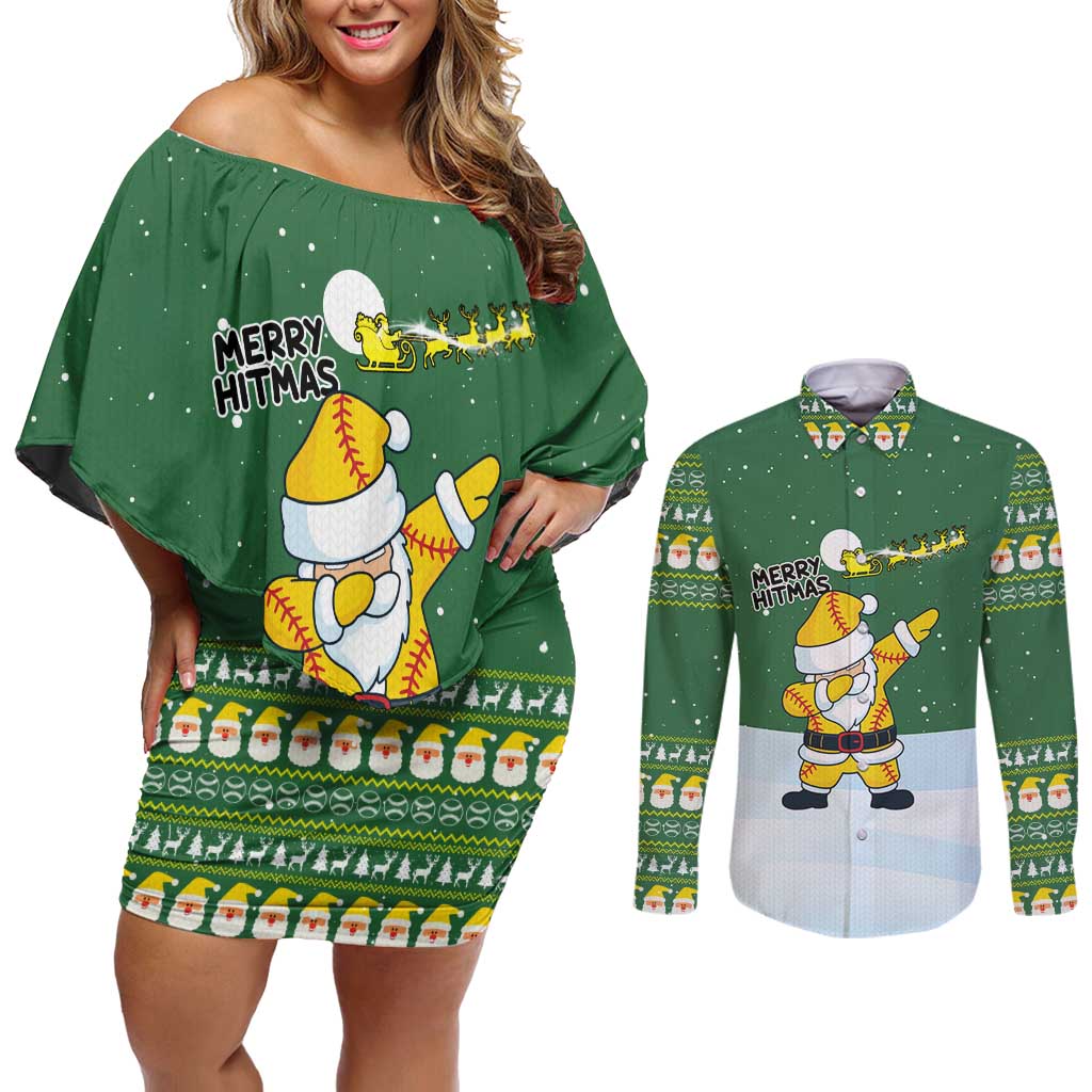 Merry Hitsmas Christmas Yall Christmas Couples Matching Off Shoulder Short Dress and Long Sleeve Button Shirt Xmas Holiday Patterns - Wonder Print Shop