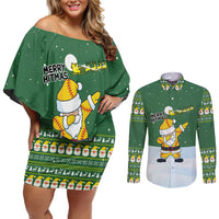 Merry Hitsmas Christmas Yall Christmas Couples Matching Off Shoulder Short Dress and Long Sleeve Button Shirt Xmas Holiday Patterns - Wonder Print Shop