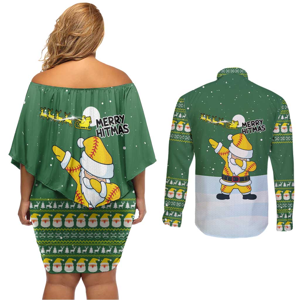 Merry Hitsmas Christmas Yall Christmas Couples Matching Off Shoulder Short Dress and Long Sleeve Button Shirt Xmas Holiday Patterns - Wonder Print Shop