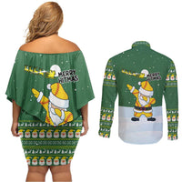 Merry Hitsmas Christmas Yall Christmas Couples Matching Off Shoulder Short Dress and Long Sleeve Button Shirt Xmas Holiday Patterns - Wonder Print Shop