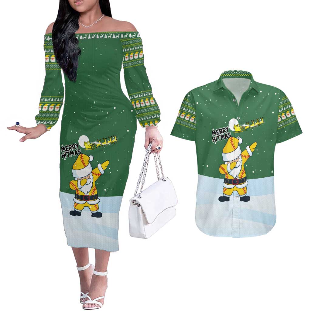 Merry Hitsmas Christmas Yall Christmas Couples Matching Off The Shoulder Long Sleeve Dress and Hawaiian Shirt Xmas Holiday Patterns - Wonder Print Shop