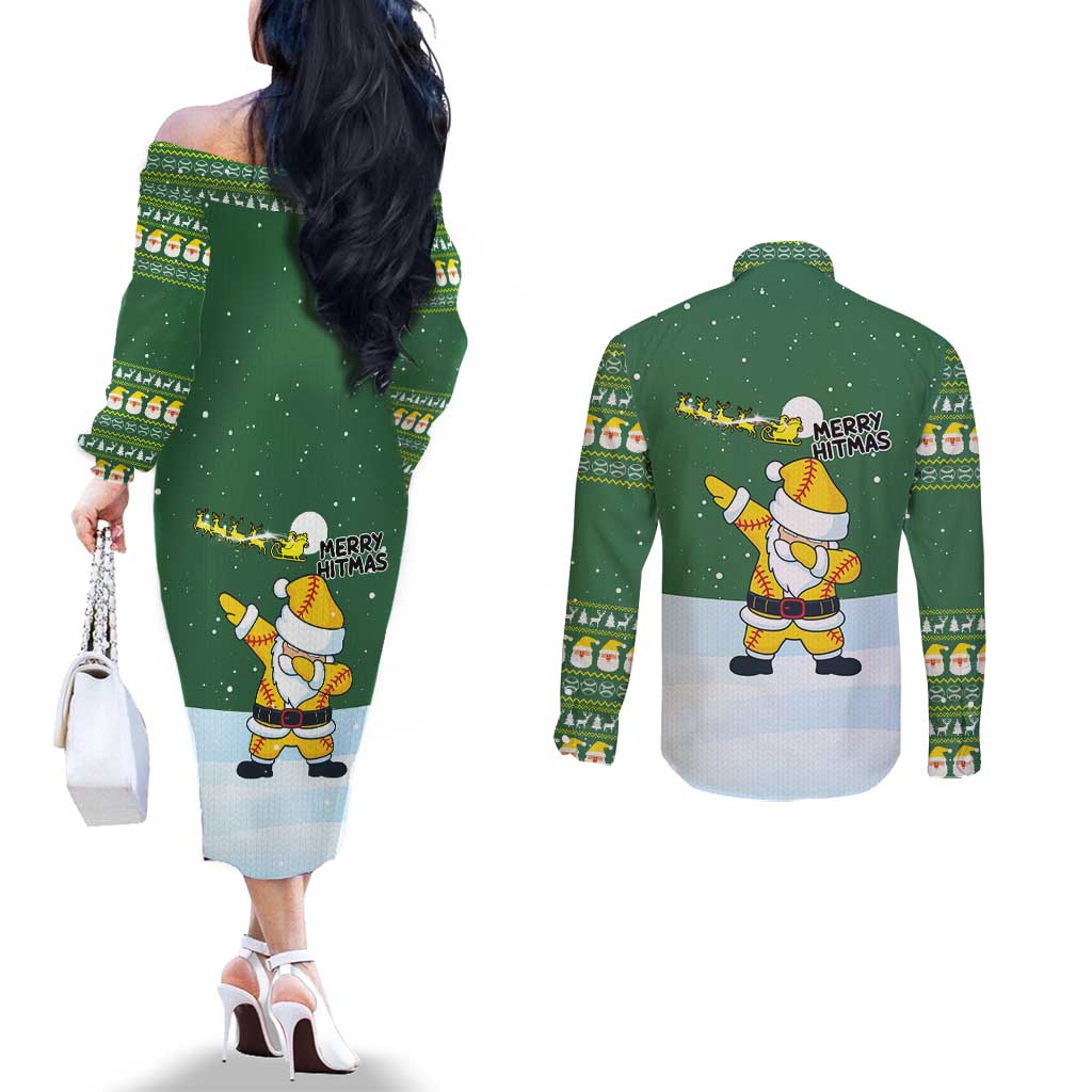Merry Hitsmas Christmas Yall Christmas Couples Matching Off The Shoulder Long Sleeve Dress and Long Sleeve Button Shirt Xmas Holiday Patterns - Wonder Print Shop