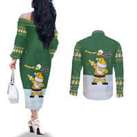 Merry Hitsmas Christmas Yall Christmas Couples Matching Off The Shoulder Long Sleeve Dress and Long Sleeve Button Shirt Xmas Holiday Patterns - Wonder Print Shop