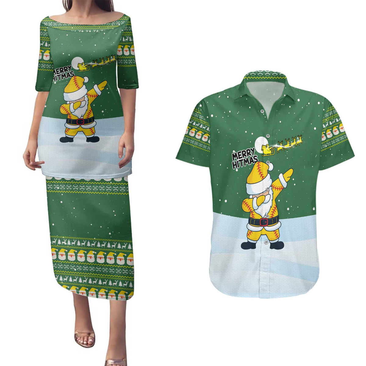 Merry Hitsmas Christmas Yall Christmas Couples Matching Puletasi and Hawaiian Shirt Xmas Holiday Patterns - Wonder Print Shop