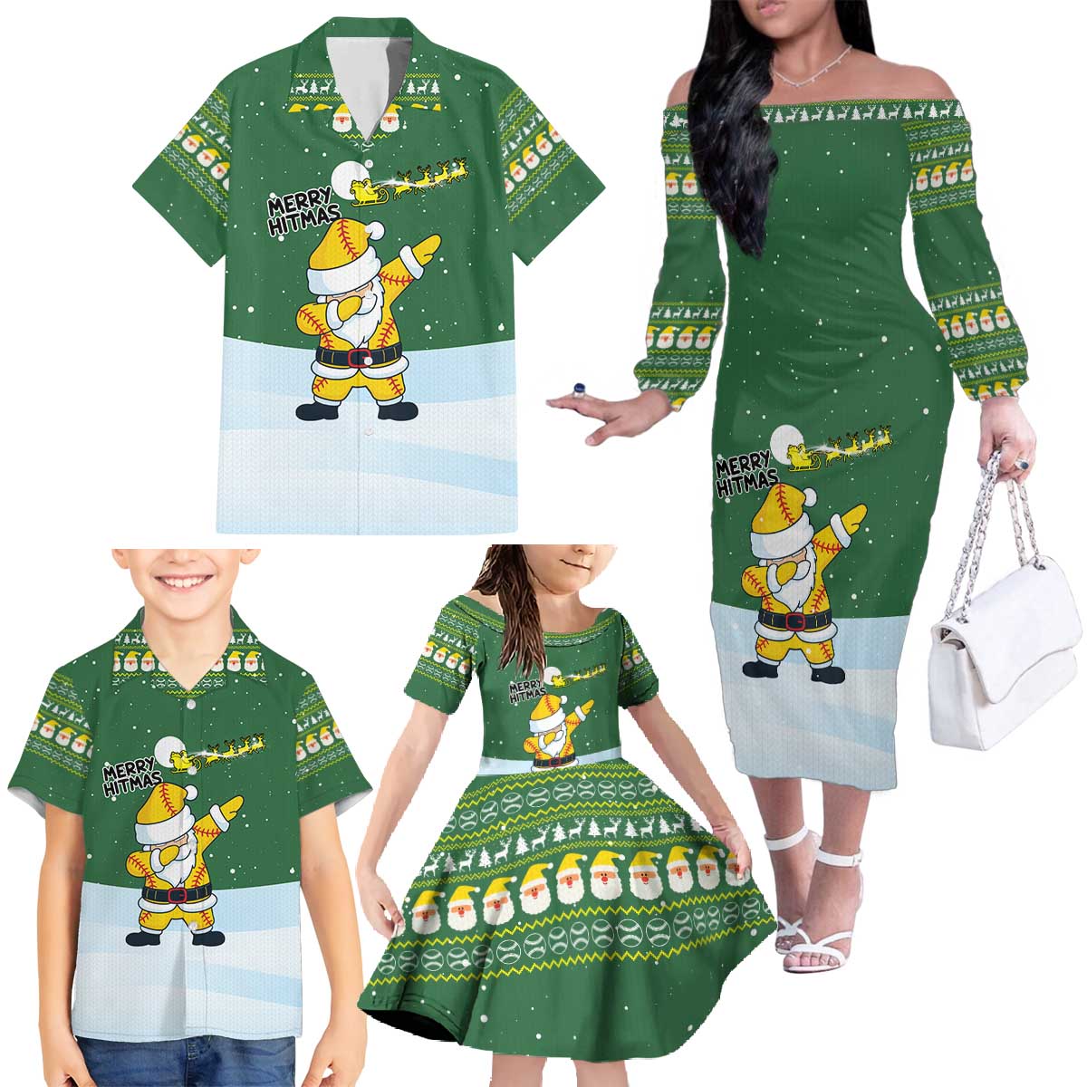 Merry Hitsmas Christmas Yall Christmas Family Matching Off The Shoulder Long Sleeve Dress and Hawaiian Shirt Xmas Holiday Patterns - Wonder Print Shop