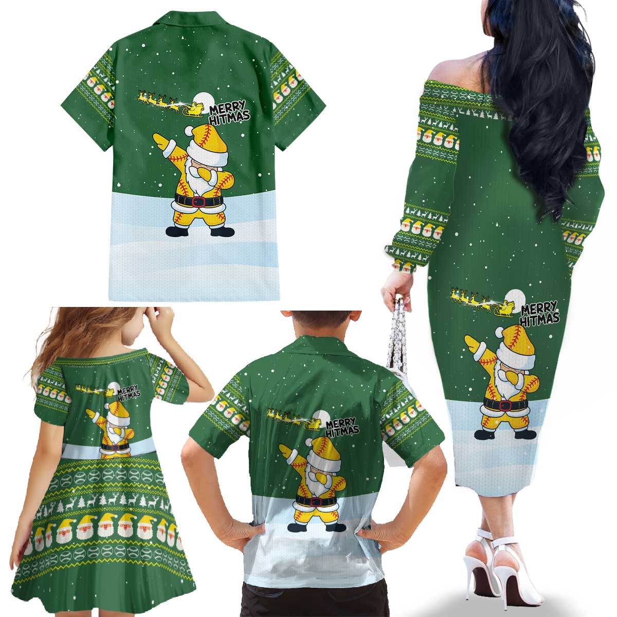 Merry Hitsmas Christmas Yall Christmas Family Matching Off The Shoulder Long Sleeve Dress and Hawaiian Shirt Xmas Holiday Patterns - Wonder Print Shop