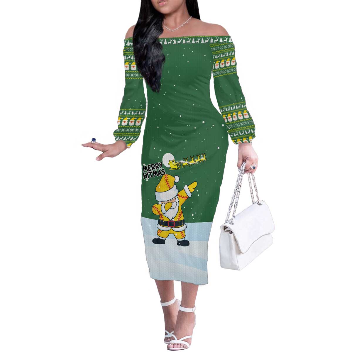 Merry Hitsmas Christmas Yall Christmas Family Matching Off The Shoulder Long Sleeve Dress and Hawaiian Shirt Xmas Holiday Patterns - Wonder Print Shop